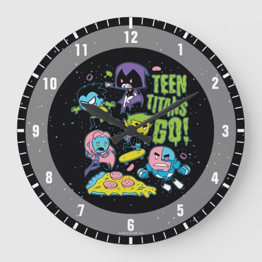 10代のなタイタンは行きます! |のすごい90年代ピザグラフィック ラージ壁時計 (正面)