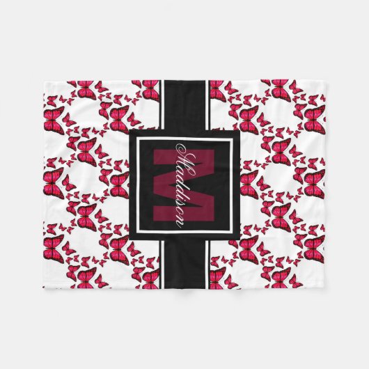 10代のなプレティーンの女の子のパーソナライズなモノグラムの蝶 フリースブランケット (正面(横))