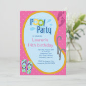 10代のなプールのパーティの招待状のビーチサンダル 招待状 (スタンド正面)