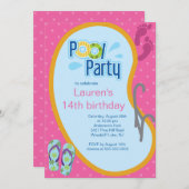 10代のなプールのパーティの招待状のビーチサンダル 招待状 (正面/裏面)