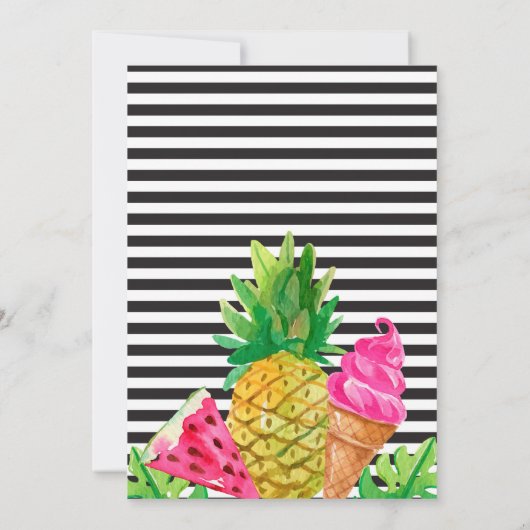 10代のなプールを囲んでのパーティ、フラミンゴ、パイナップル招待状 招待状 (裏面)