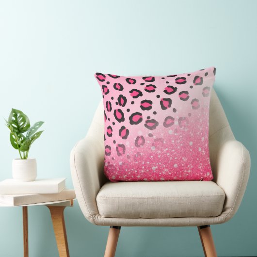 10代のな女の子のためのきらめくピンクのヒョウのプリントの装飾 クッション (椅子)