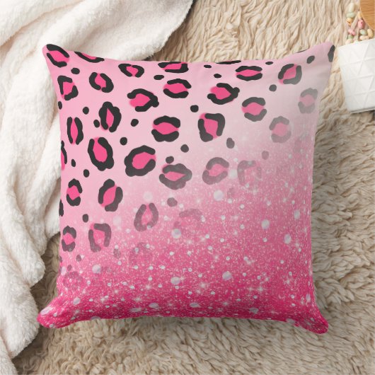 10代のな女の子のためのきらめくピンクのヒョウのプリントの装飾 クッション (ブランケット)