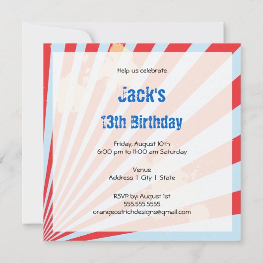 10代のな誕生日のパーティの招待状|の男の子 招待状 (裏面)