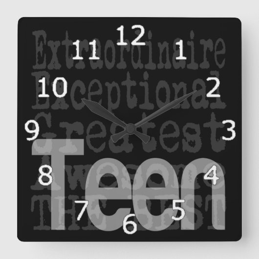 10代のな非凡 スクエア壁時計 (正面)