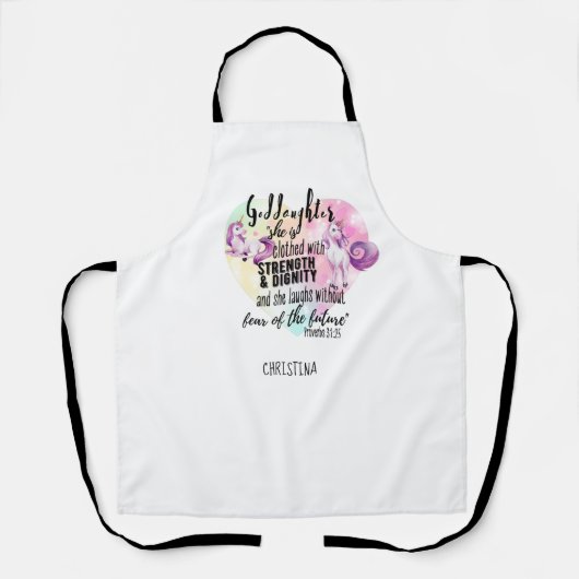 10代のゴドーターギフトピンクのユニコーン諺かわいい エプロン (正面)