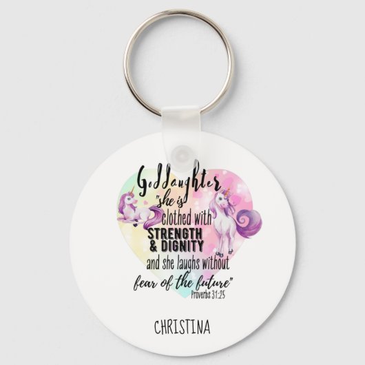 10代のゴドーターギフトピンクのユニコーン諺かわいい キーホルダー (正面)