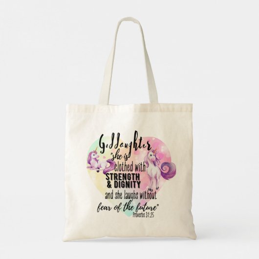 10代のゴドーターギフトピンクのユニコーン諺かわいい トートバッグ (裏面)