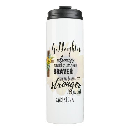 10代のゴド娘やる気を起こさせる引用文ひまわり タンブラー (正面)