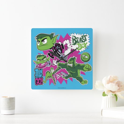 10代のタイタン行け！ | Beast Boy Shapeshifts スクエア壁時計 (ホーム)