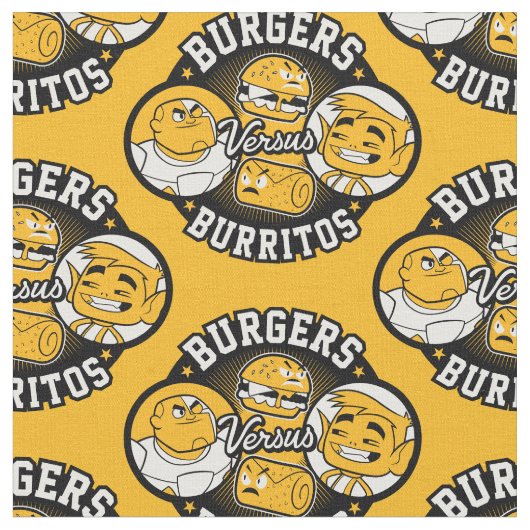 10代のタイタン行け！ | Burgers対Burritos ファブリック (クローズアップ)