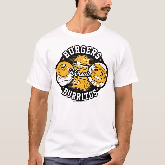 10代のタイタン行け! | Burgers対Burritos Tシャツ (正面)