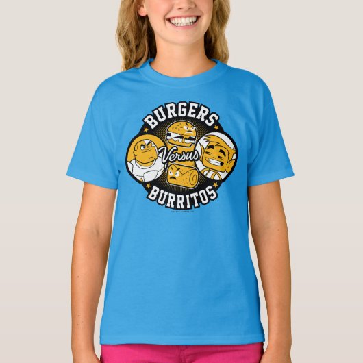 10代のタイタン行け! | Burgers対Burritos Tシャツ (正面)