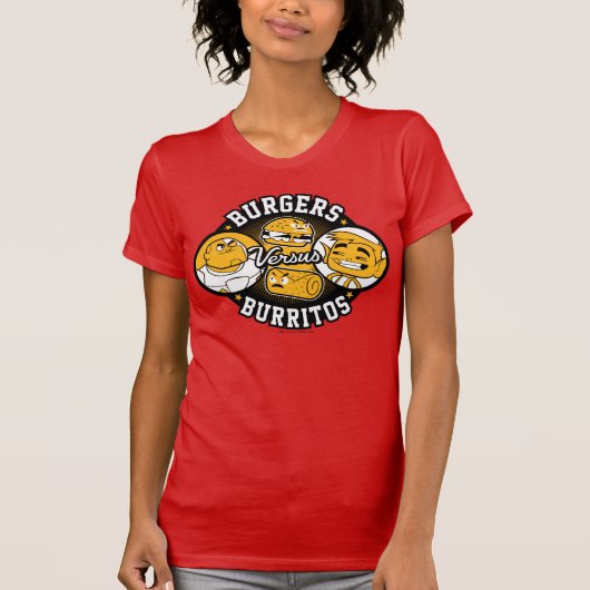 10代のタイタン行け! | Burgers対Burritos Tシャツ (正面)