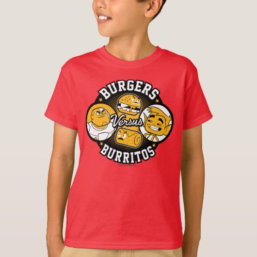 10代のタイタン行け! | Burgers対Burritos Tシャツ (正面)