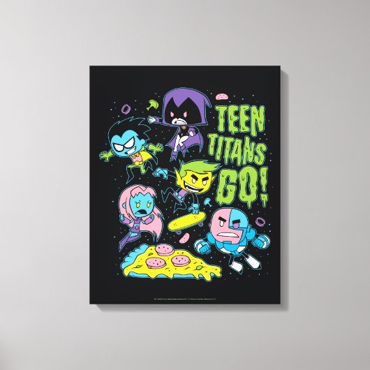 10代のタイタン行け! | Gnarly 90のピザグラフィック キャンバスプリント (正面)