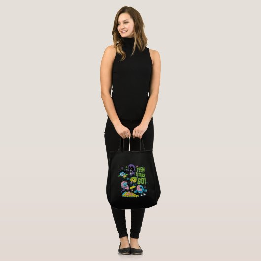 10代のタイタン行け！ | Gnarly 90のピザグラフィック トートバッグ (正面(モデル))