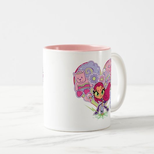 10代のタイタン行け! | Starfireのハートパンチグラフィック ツートーンマグカップ (正面右)