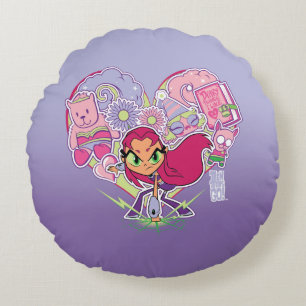 10代のタイタン行け！   Starfireのハートパンチグラフィック ラウンドクッション