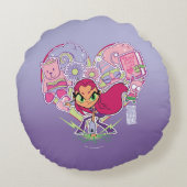 10代のタイタン行け! | Starfireのハートパンチグラフィック ラウンドクッション (裏面)