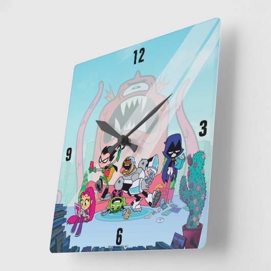 10代のタイタン行け! | Tentacled Monster Approach スクエア壁時計 (傾斜)