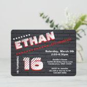 /10代のトゥイーングラフィティブリック壁誕生日少年パーティー 招待状 (スタンド正面)