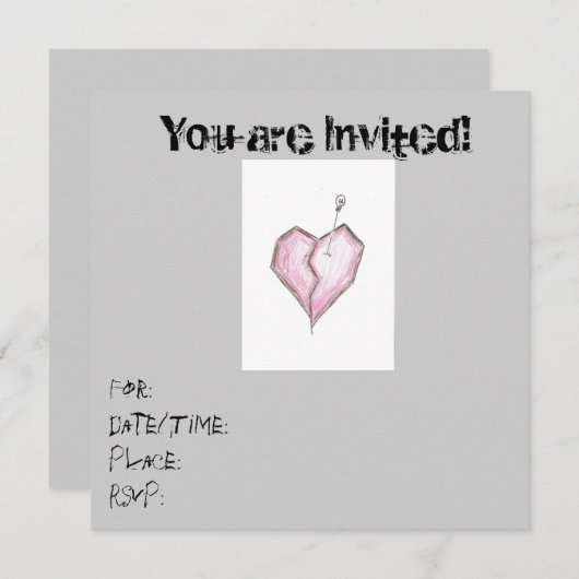 10代のハートスカル招待状誕生日/任意のoccas 招待状 (正面/裏面)