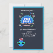 10代のブルーアップしたプールのパーティー誕生日 招待状 (正面)