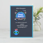 10代のブルーアップしたプールのパーティー誕生日 招待状 (スタンド正面)