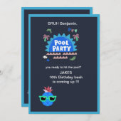 10代のブルーアップしたプールのパーティー誕生日 招待状 (正面/裏面)