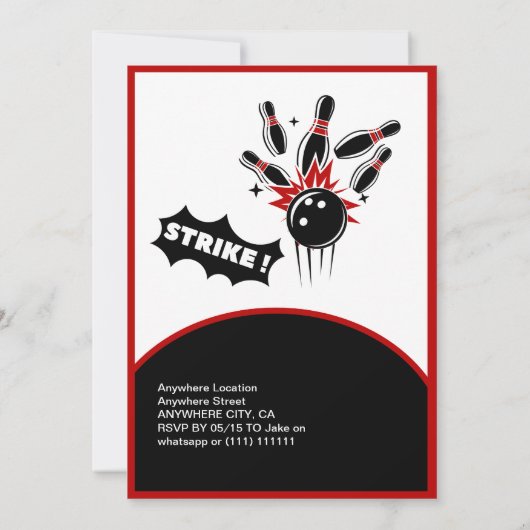 10代のブーはボーリング路地おもしろい誕生日の夜をヒット 招待状 (裏面)