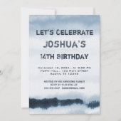 10代のボーイブルーウォーター色ミニマル誕生日 招待状 (正面)
