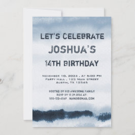10代のボーイブルーウォーター色ミニマル誕生日 招待状