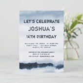 10代のボーイブルーウォーター色ミニマル誕生日 招待状 (スタンド正面)