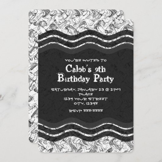 10代のボーイホワイト&グレー抽象芸術グランジ招待状 招待状 (正面/裏面)