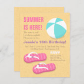 10代の夏のフリップフロップビーチ誕生パーティー 招待状 (正面/裏面)