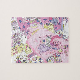 10代の若者おもしろいガールズメッシーベッドルームキュートピンクアート ジグソーパズル