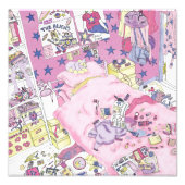 10代の若者おもしろいガールズメッシーベッドルームキュートピンクアート フォトプリント            (正面)