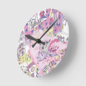10代の若者おもしろいガールズメッシーベッドルームキュートピンクアート ラウンド壁時計 (傾斜)
