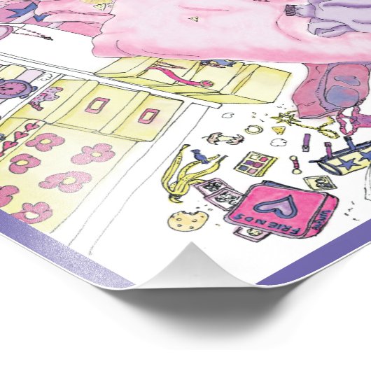 10代の若者おもしろいガールズメッシーベッドルームピンクアートユーモア フォトプリント            (角)