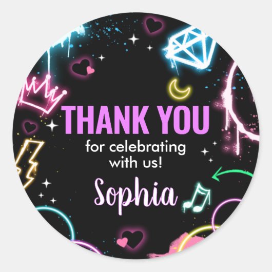10代の若者ネオン13歳の誕生日パーティー ラウンドシール (正面)