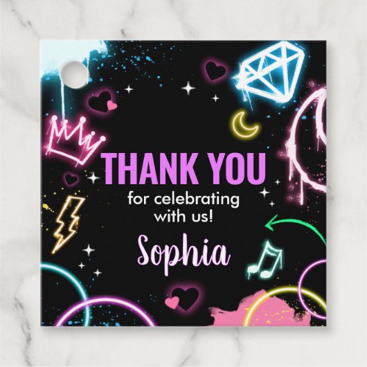 10代の若者ネオン13歳バースデーパーティースクエア フェイバータグ (正面)