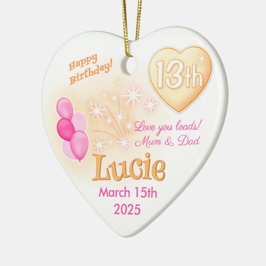 10代の若者ハート13番目の誕生日ガールドーターピンク セラミックオーナメント (左)