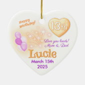 10代の若者ハート13th誕生日ガールドーター セラミックオーナメント (裏面)