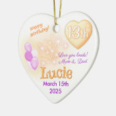 10代の若者ハート13th誕生日ガールドーター セラミックオーナメント (左)