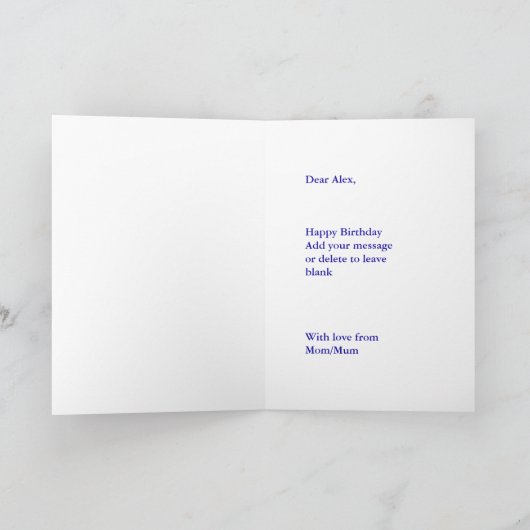 10代の若者写真の誕生日カードから息子へ， 13歳 カード (内部)