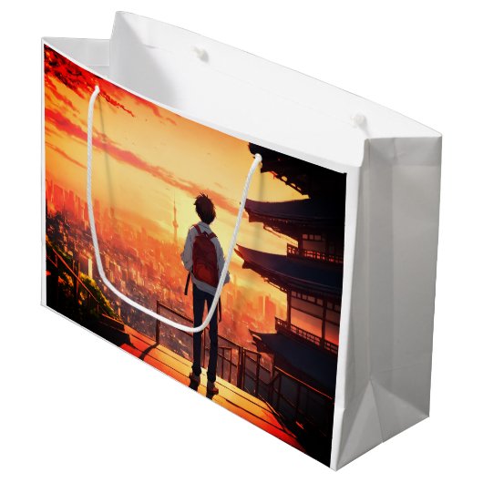 10代の若者学校の少年が抱き枕を発見 ラージペーパーバッグ (正面アングル)