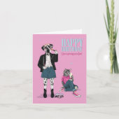 10代の誕生日で犬と猫をドレスアップ カード (正面)