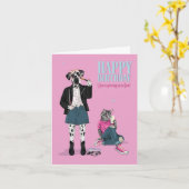 10代の誕生日で犬と猫をドレスアップ  カード (黄色い花)