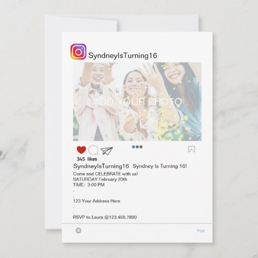 10代の誕生日,10代のパーティー, 招待状 (正面)